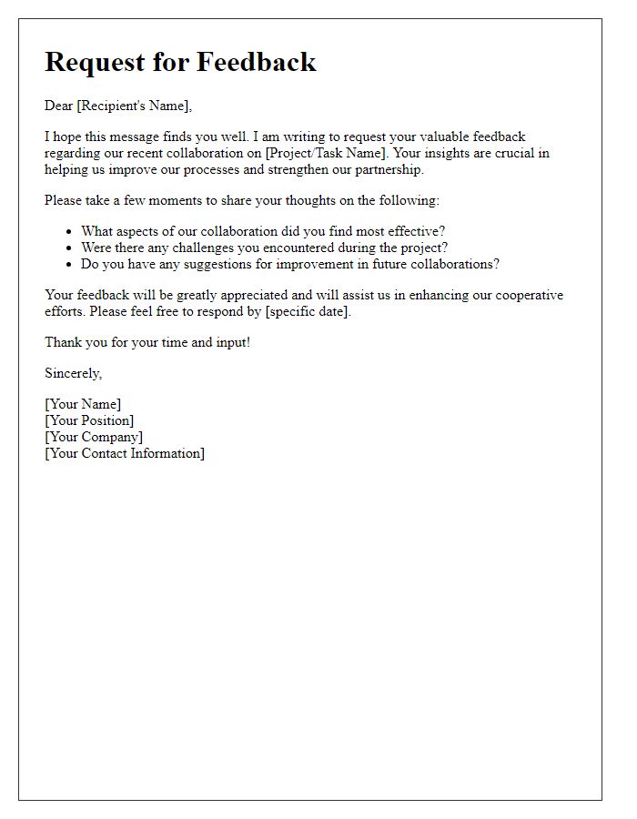 Letter template of cooperative feedback request