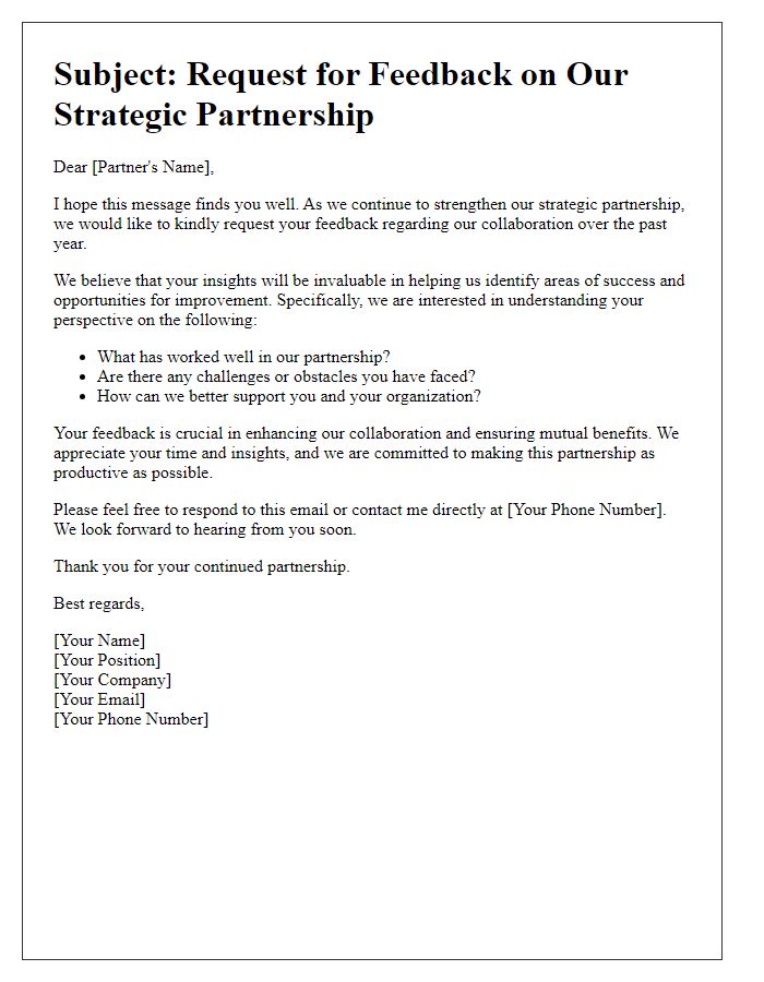 Letter template of strategic partnership feedback appeal