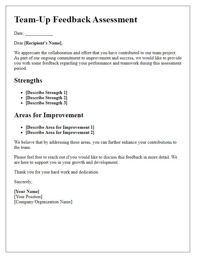 Letter template of team-up feedback assessment