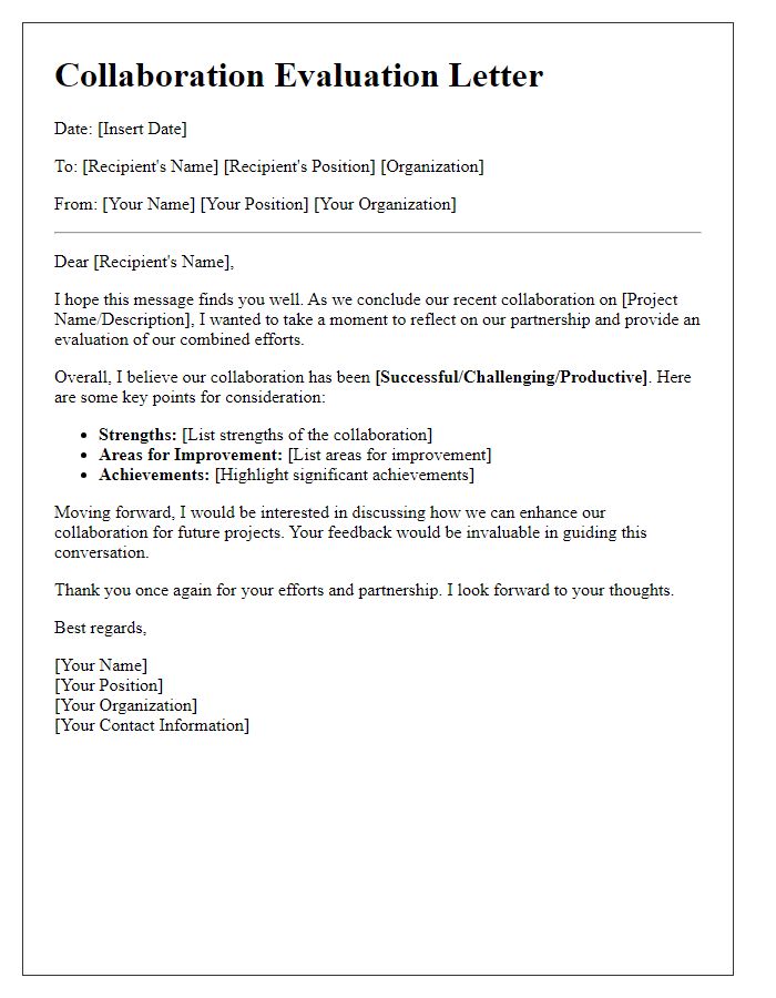 Letter template of collaboration evaluation