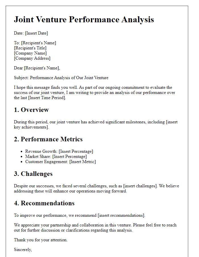 Letter template of joint venture performance analysis