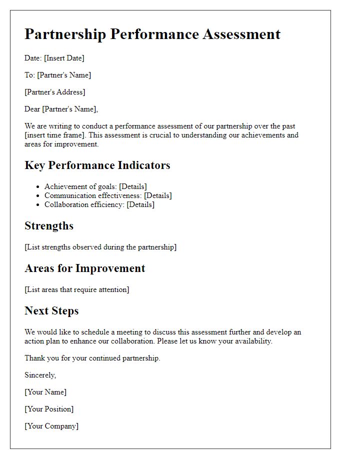 Letter template of partnership performance assessment