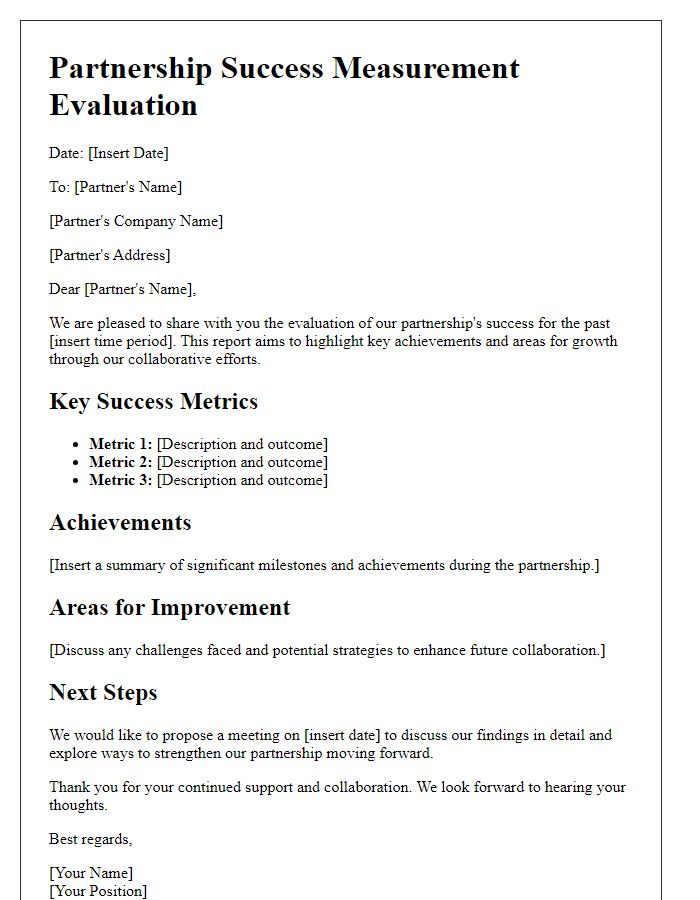 Letter template of partnership success measurement