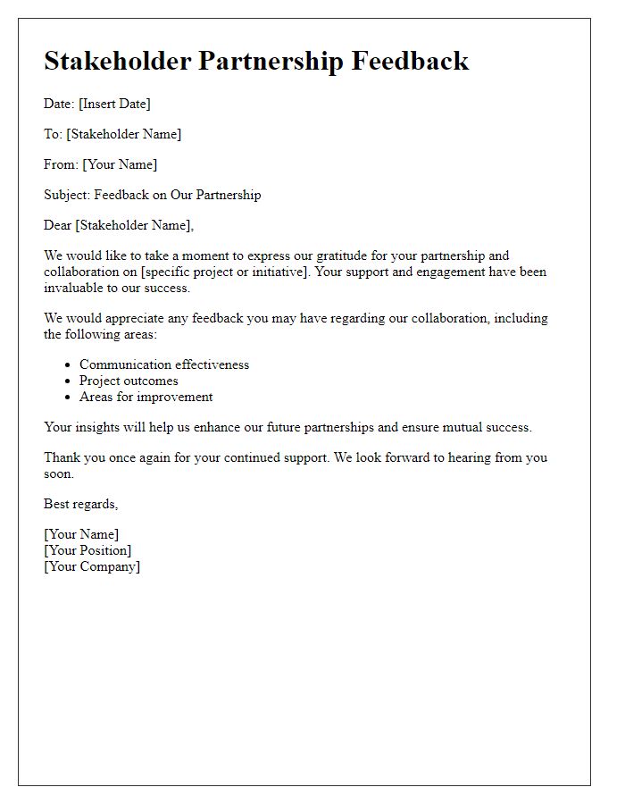 Letter template of stakeholder partnership feedback