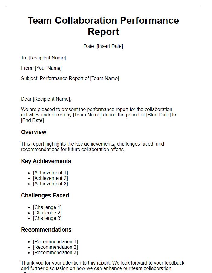 Letter template of team collaboration performance report