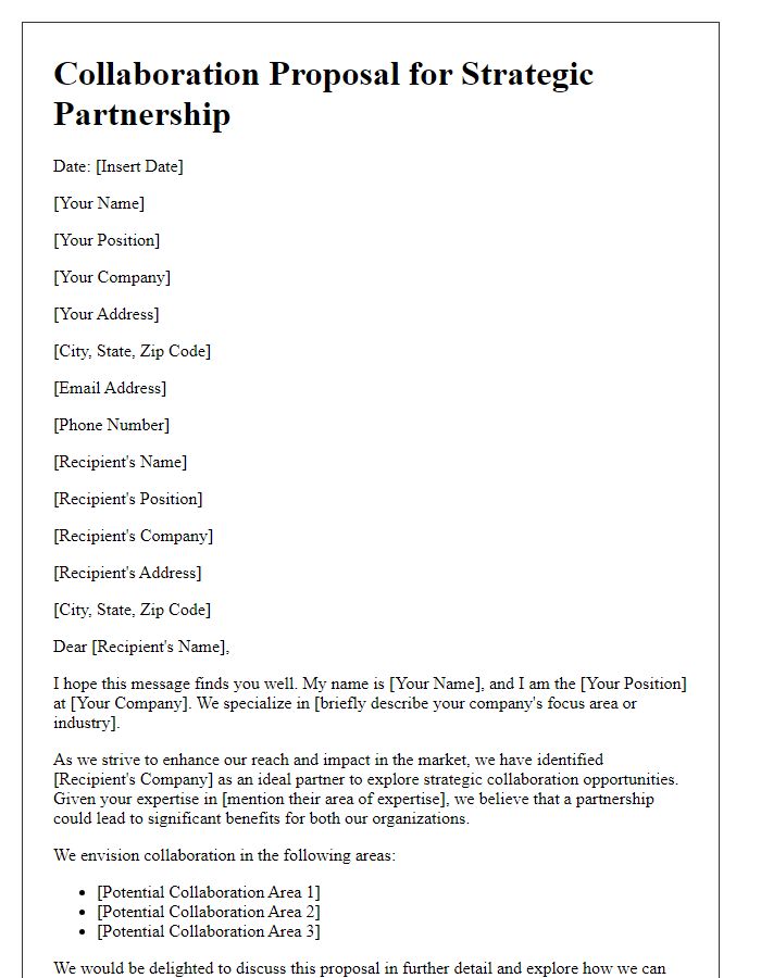 Letter template of collaboration proposal for strategic partnership opportunities