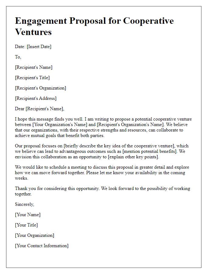 Letter template of engagement proposal for cooperative ventures