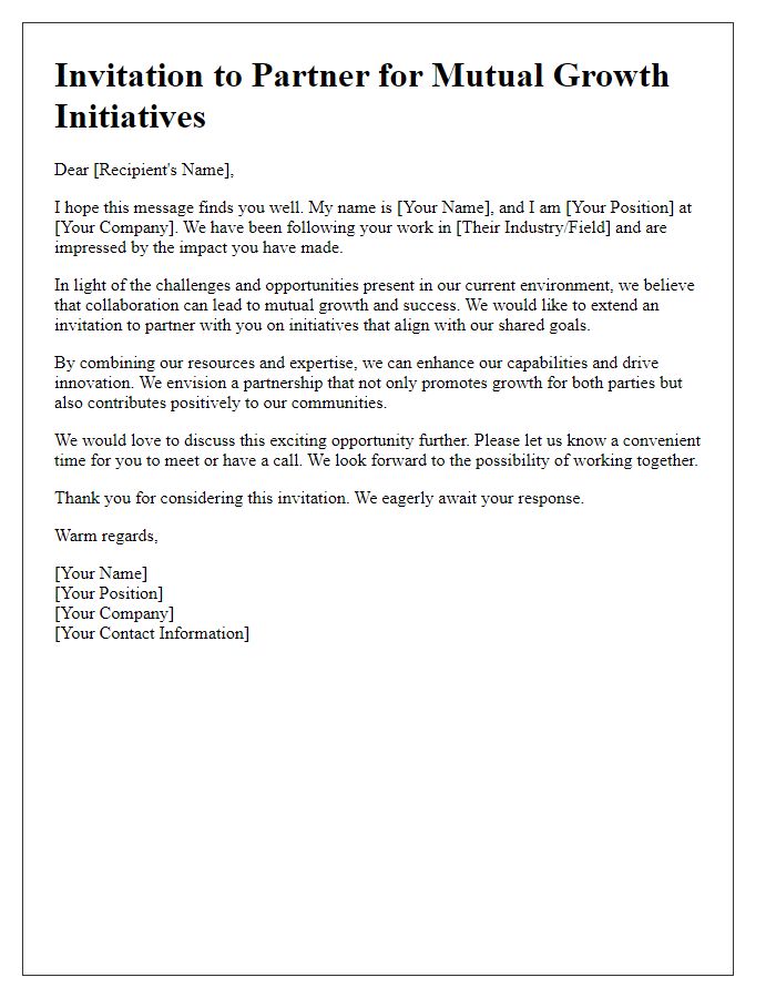 Letter template of partnership invitation for mutual growth initiatives