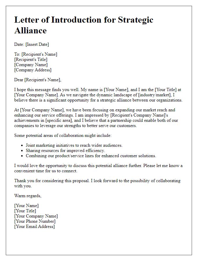 Letter template of strategic alliance introduction for enhancing market reach