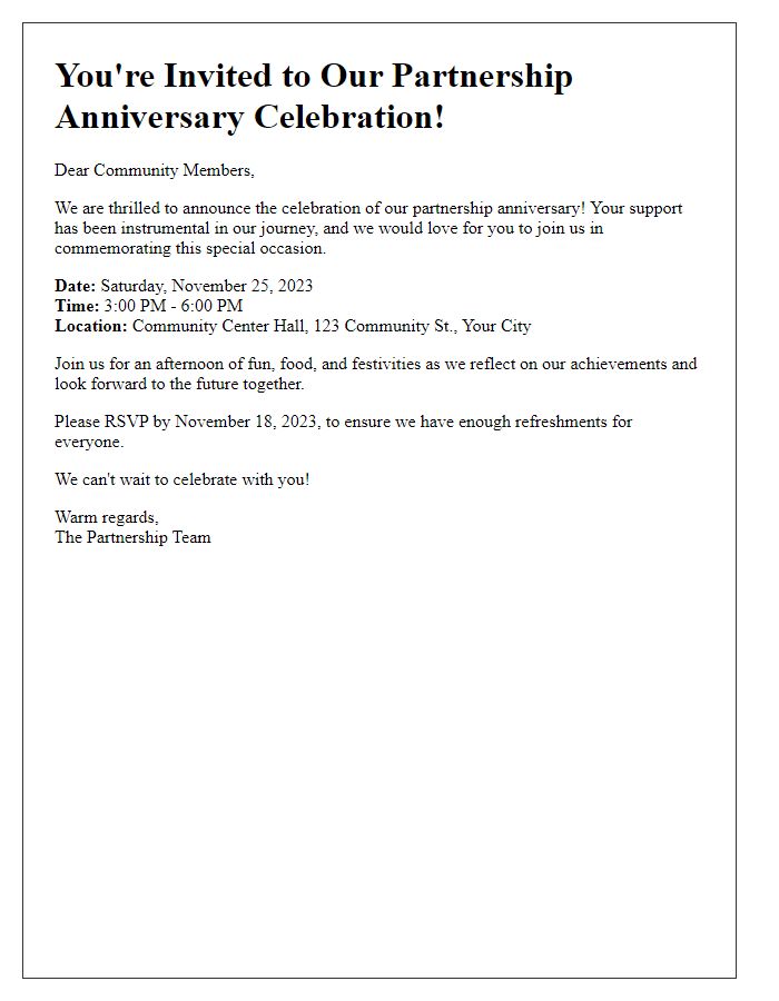 Letter template of partnership anniversary celebration invitation for community members