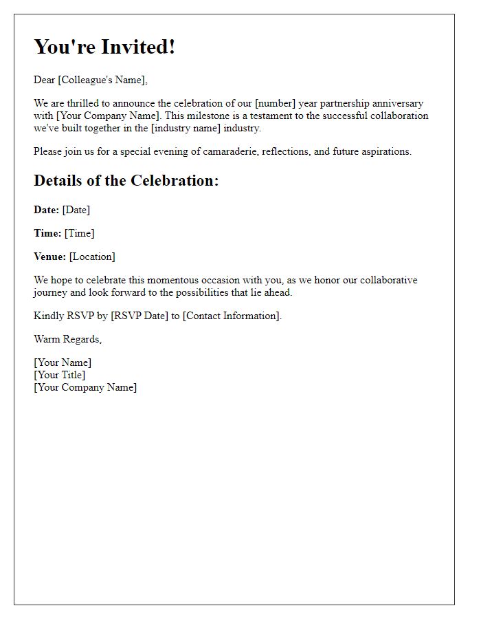 Letter template of partnership anniversary celebration invitation for industry colleagues