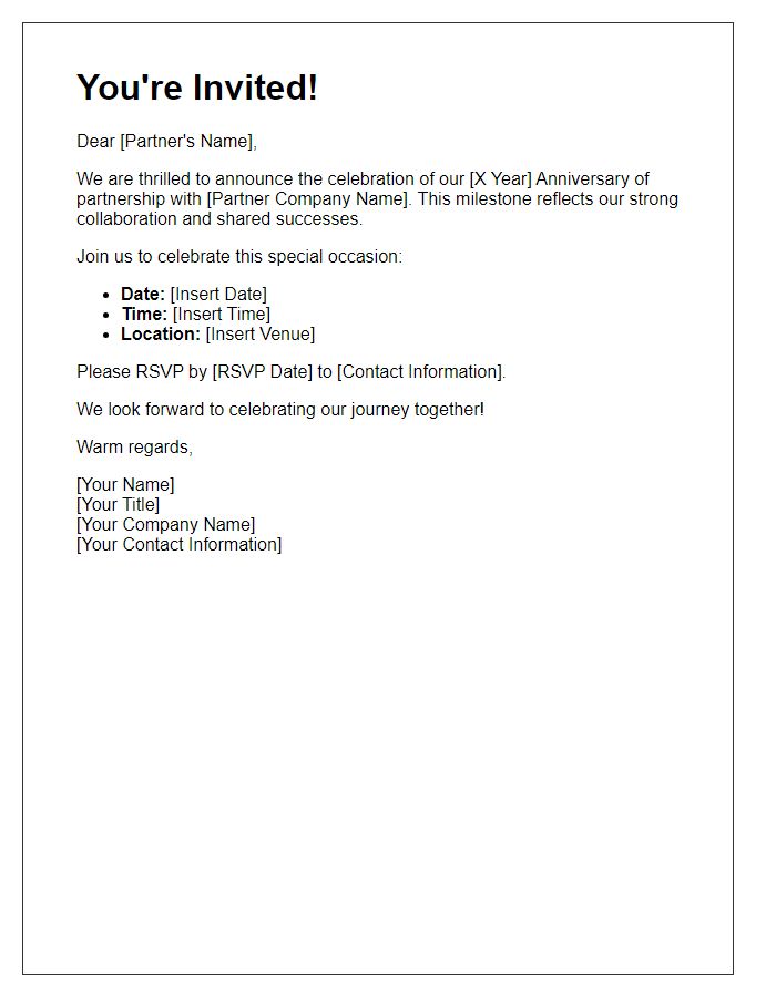 Letter template of partnership anniversary celebration invitation for strategic allies