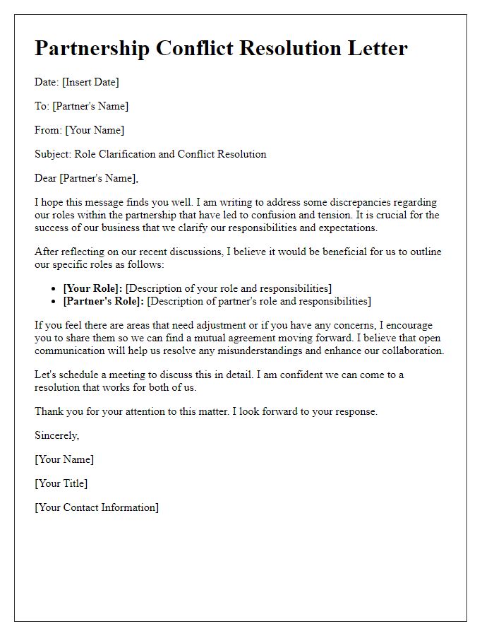 Letter template of partnership conflict resolution regarding role clarification