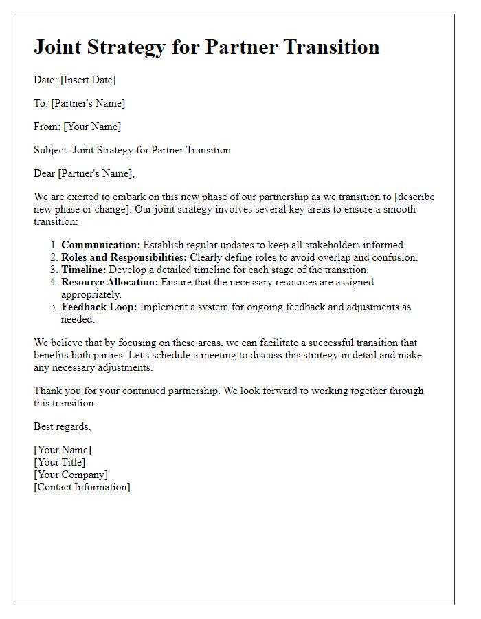 Letter template of joint strategy for partner transition