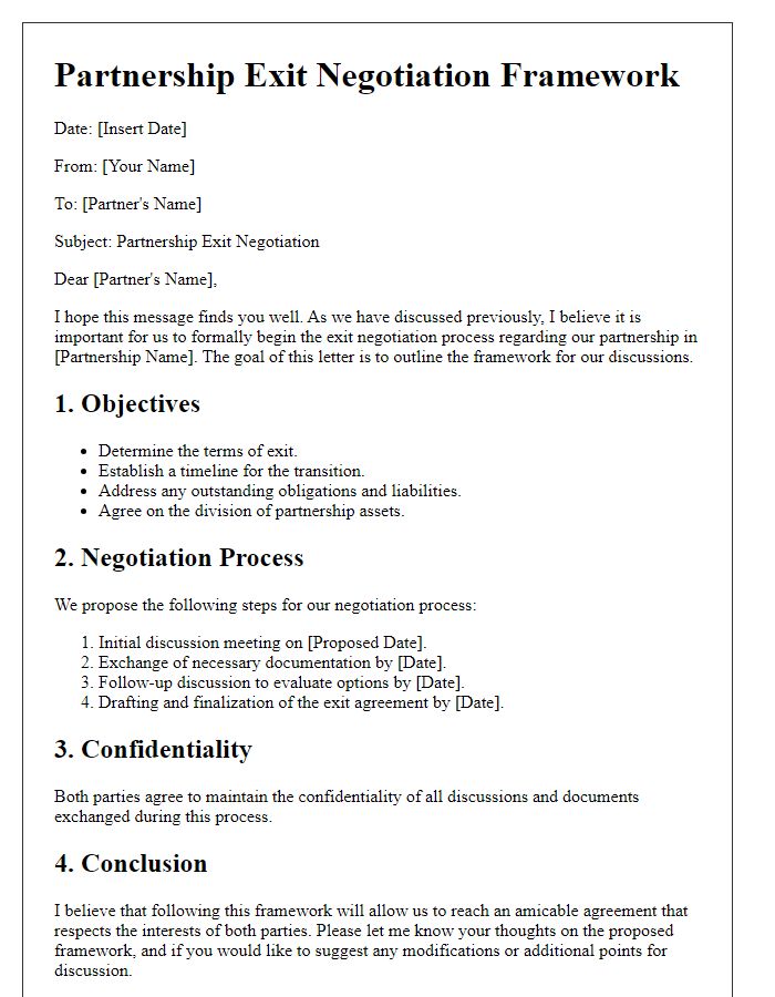 Letter template of partnership exit negotiation framework