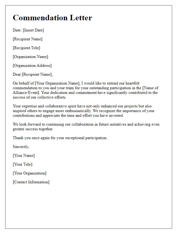 Letter template of alliance participation commendation