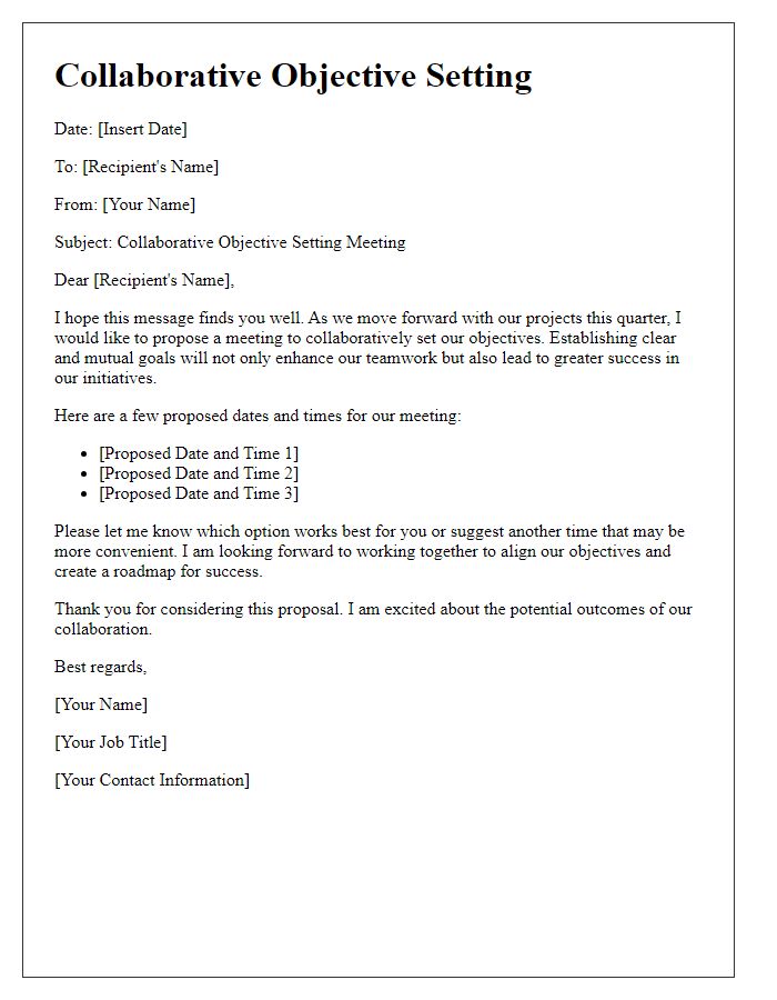 Letter template of collaborative objective setting.