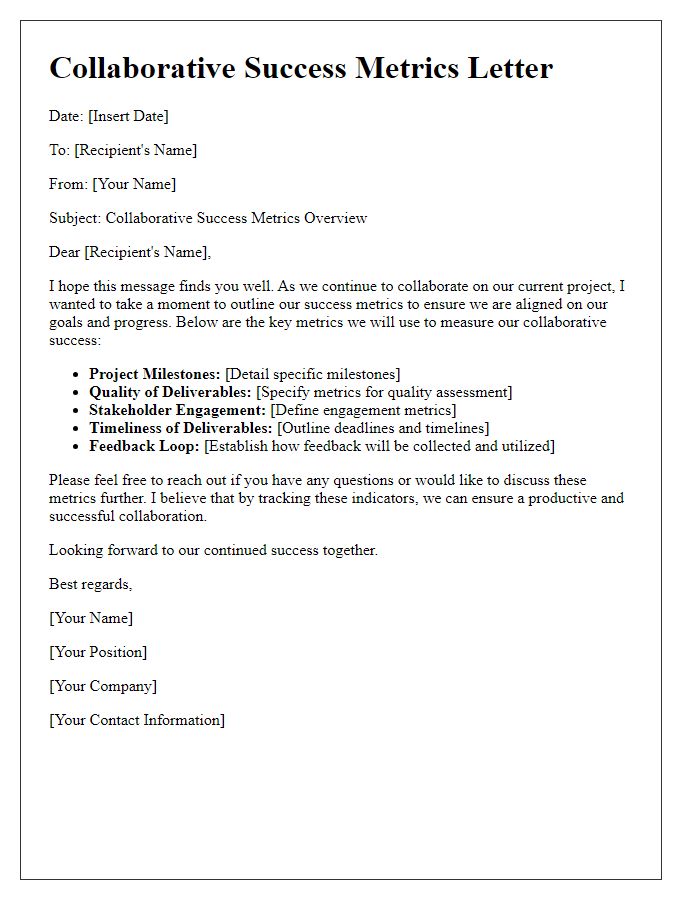 Letter template of collaborative success metrics.