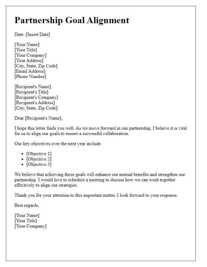 Letter template of partnership goal alignment.