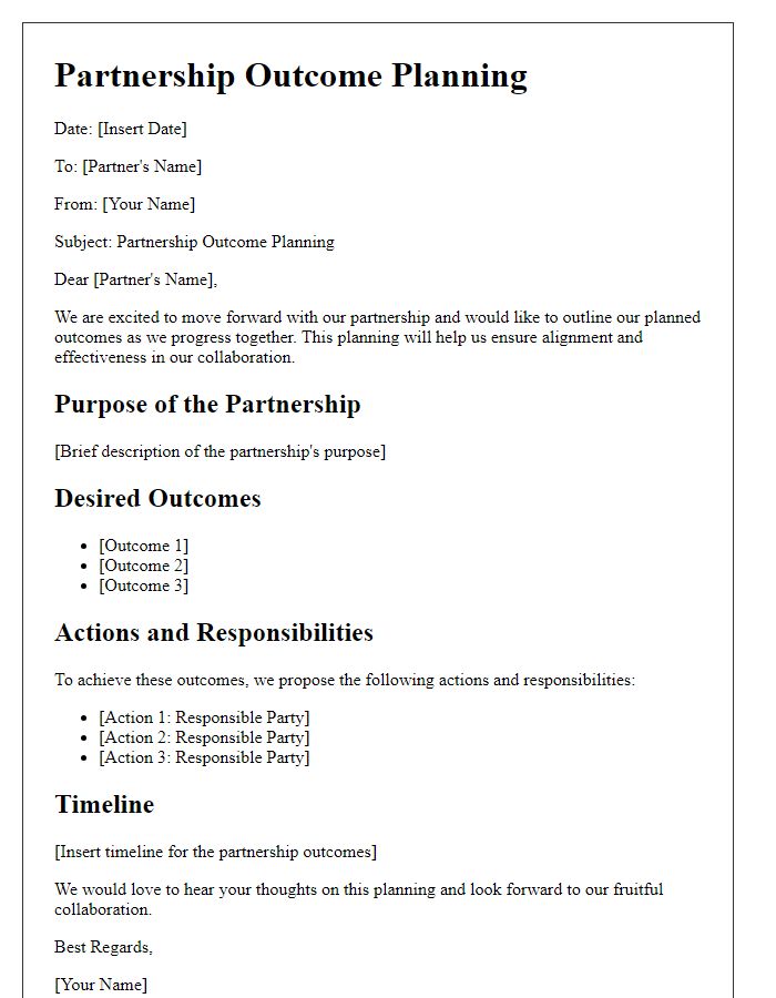 Letter template of partnership outcome planning.