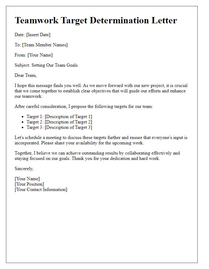 Letter template of teamwork target determination.