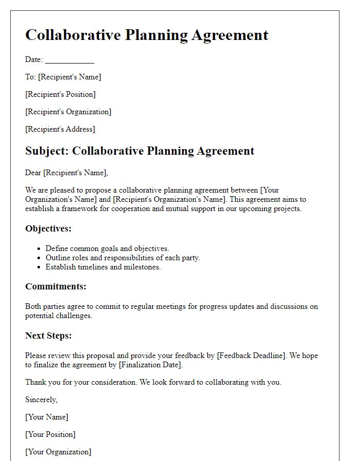 Letter template of collaborative planning agreement