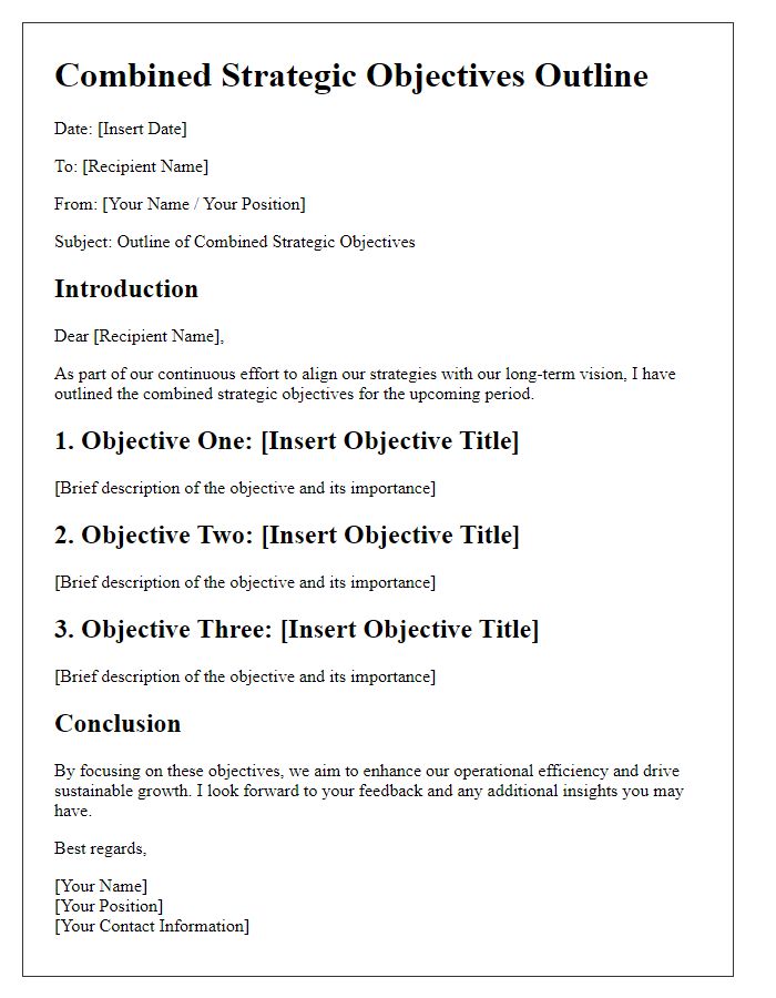 Letter template of combined strategic objectives outline