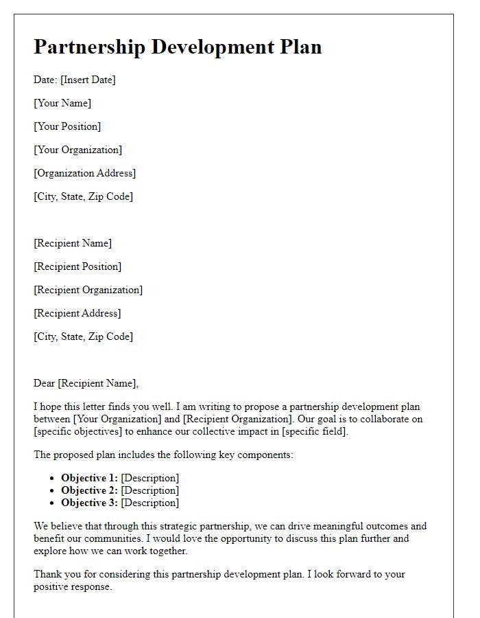 Letter template of partnership development plan