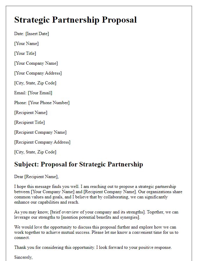 Letter template of strategic partnership proposal