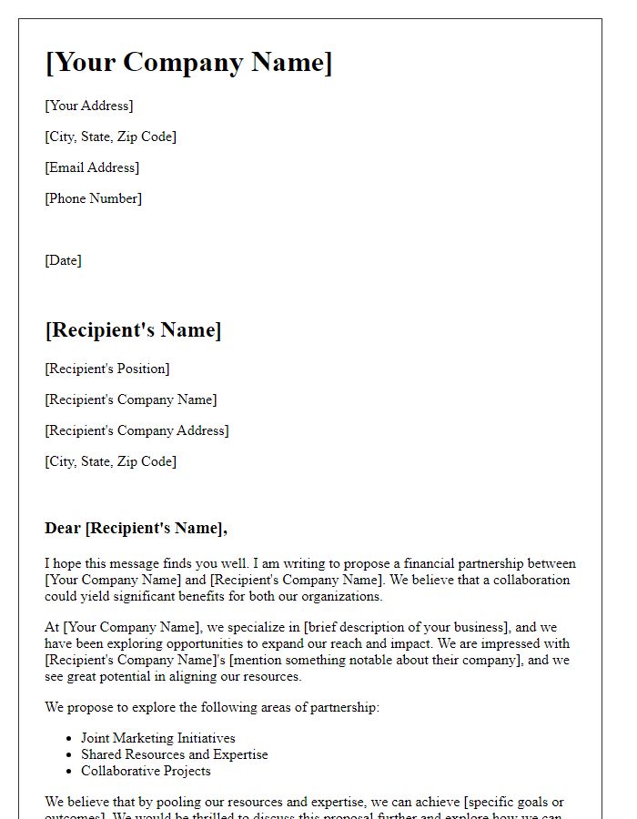 Letter template of financial partnership proposal