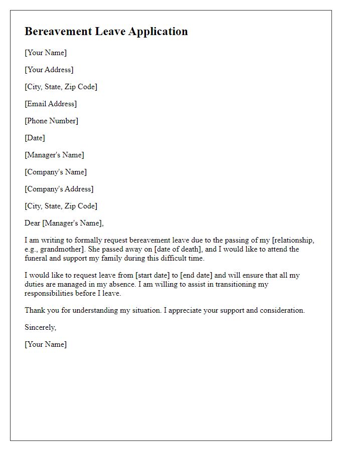 Letter template of bereavement leave application