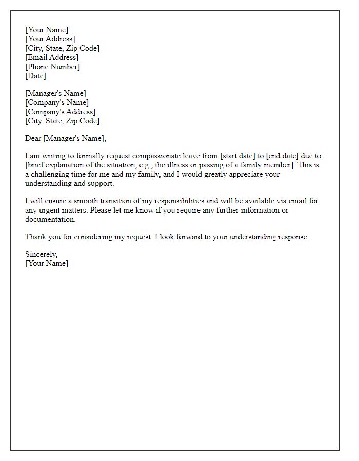 Letter template of compassionate leave request