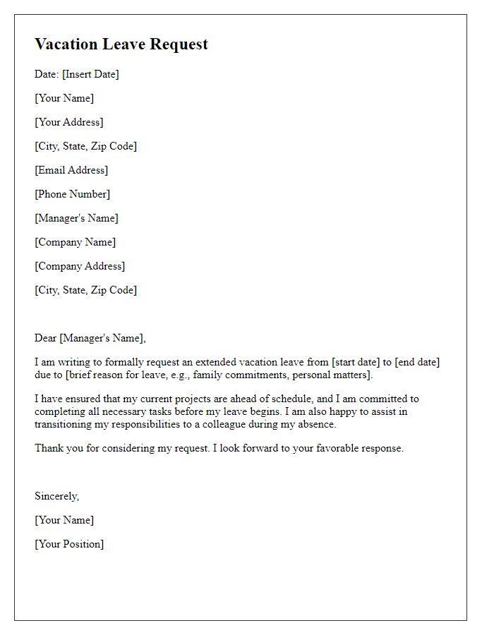 Letter template of extended vacation leave request