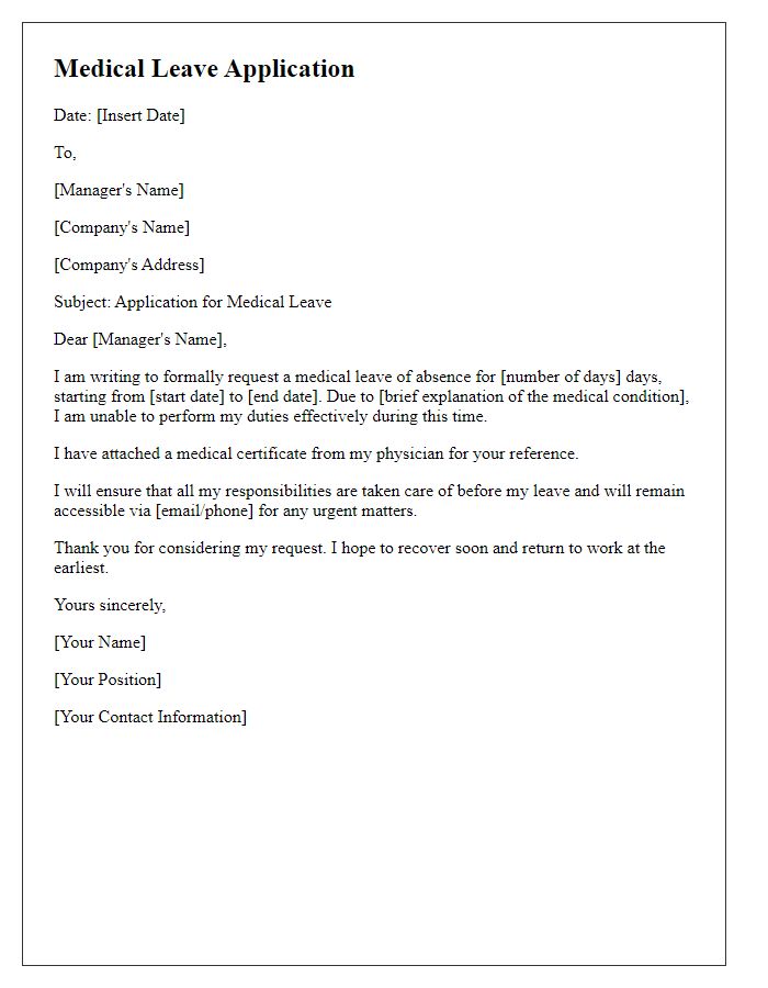 Letter template of medical leave application