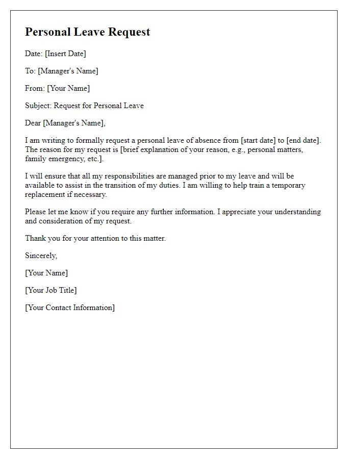 Letter template of personal leave request