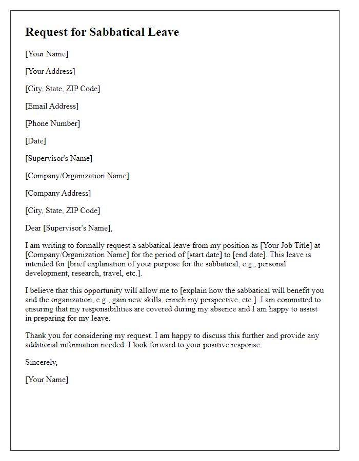 Letter template of sabbatical leave request