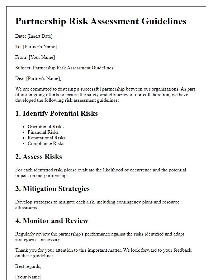 Letter template of partnership risk assessment guidelines