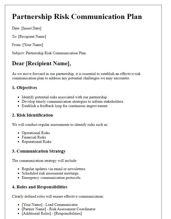 Letter template of partnership risk communication plan