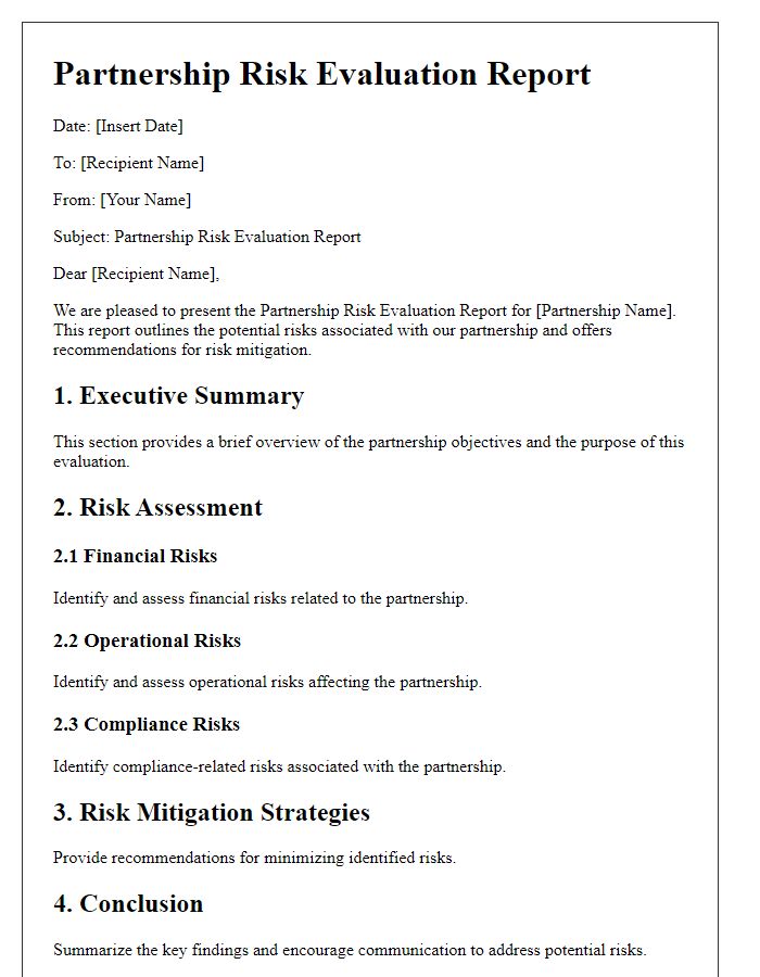 Letter template of partnership risk evaluation report