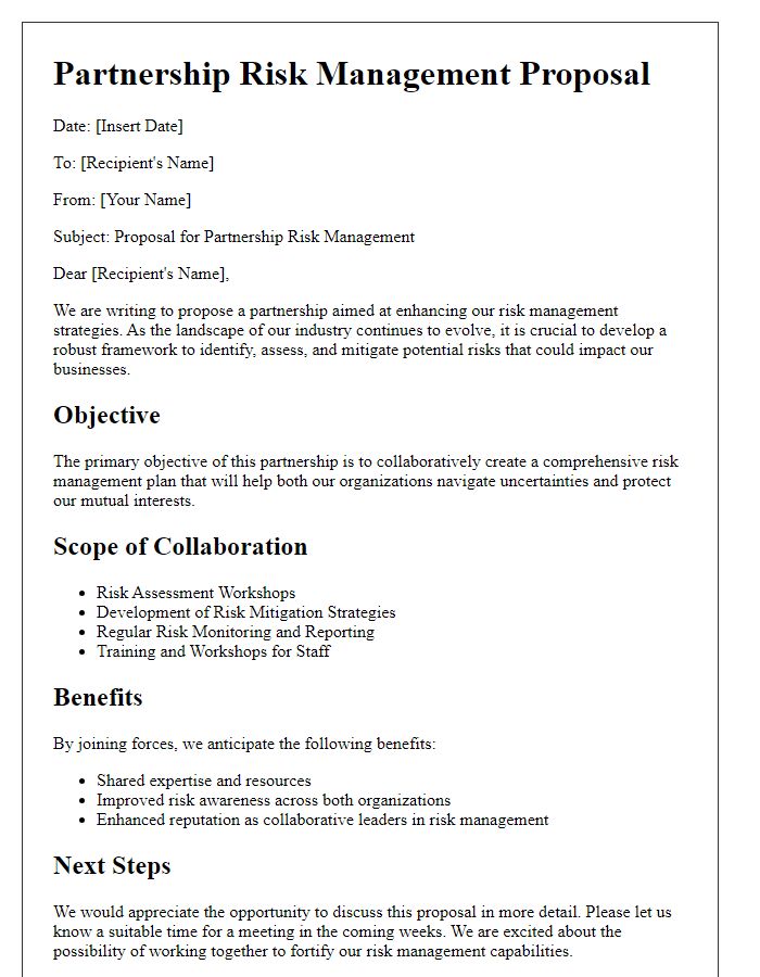 Letter template of partnership risk management proposal