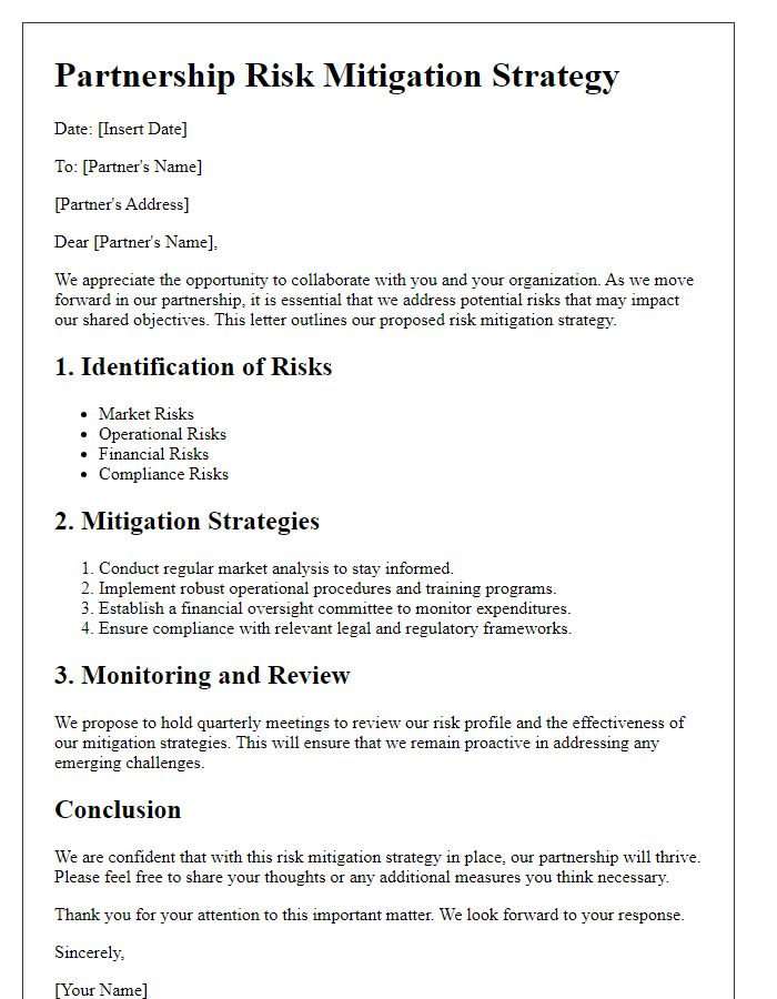 Letter template of partnership risk mitigation strategy