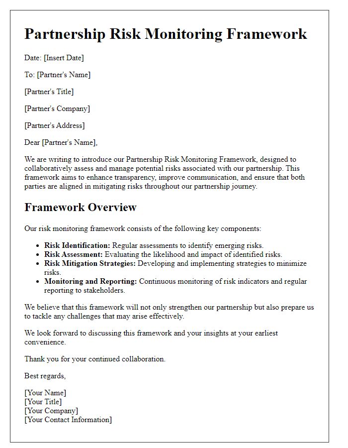 Letter template of partnership risk monitoring framework