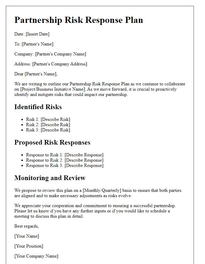 Letter template of partnership risk response plan