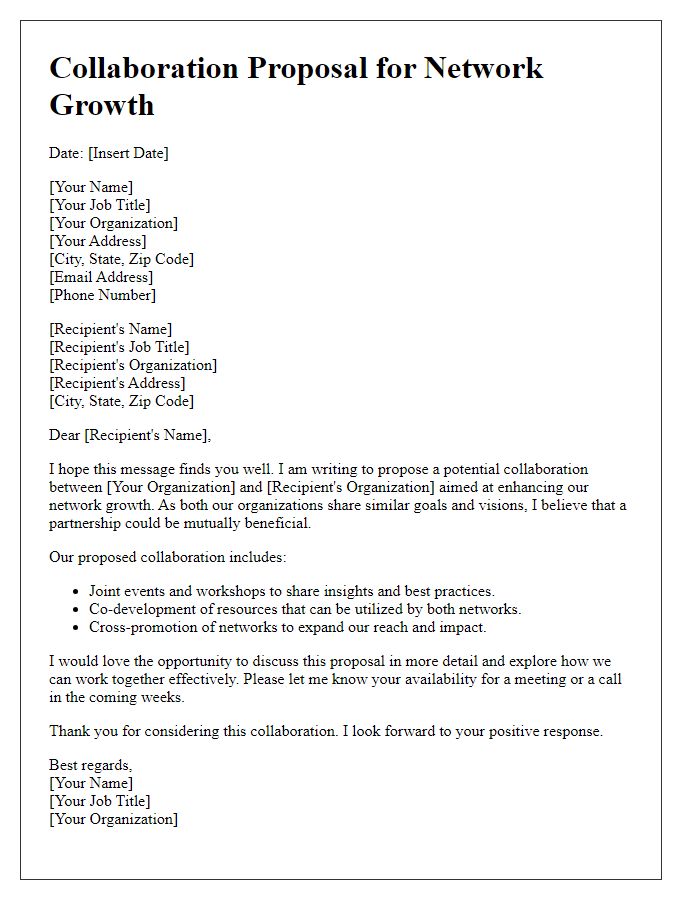 Letter template of collaboration proposal for network growth