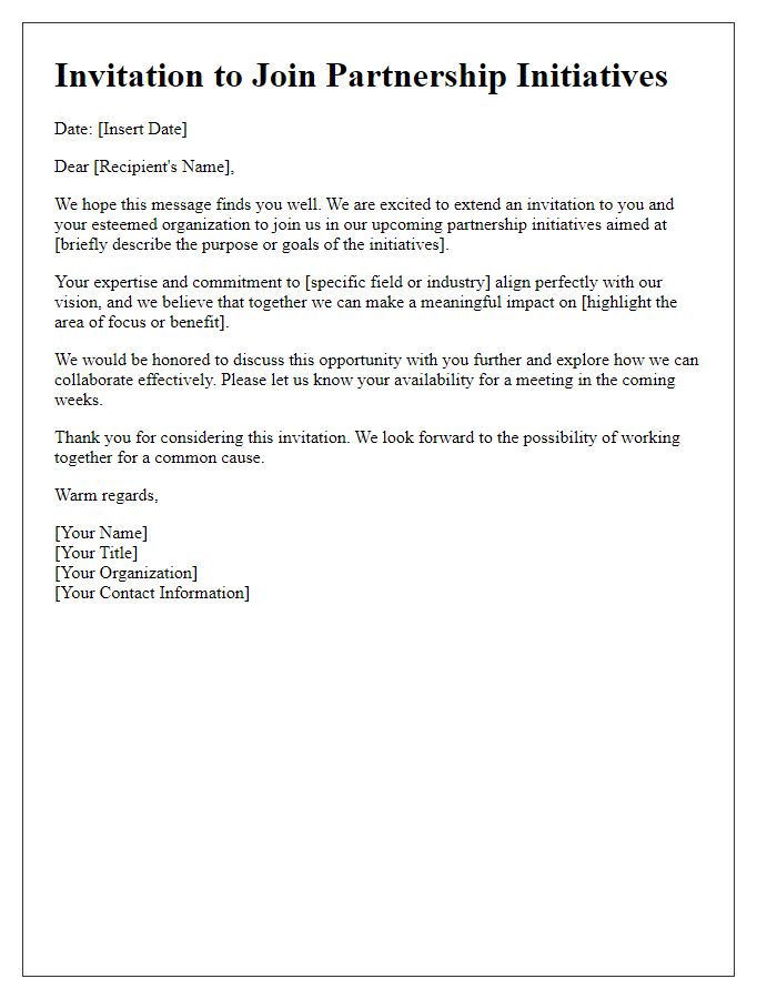 Letter template of invitation to join partnership initiatives