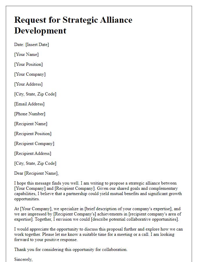 Letter template of request for strategic alliance development