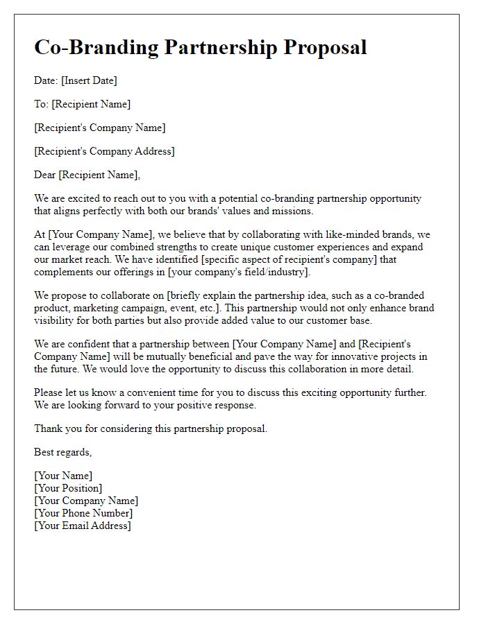 Letter template of co-branding partnership offer