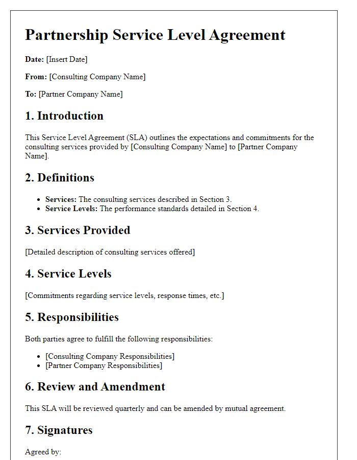 Letter template of Partnership Service Level Agreement for Consulting Services