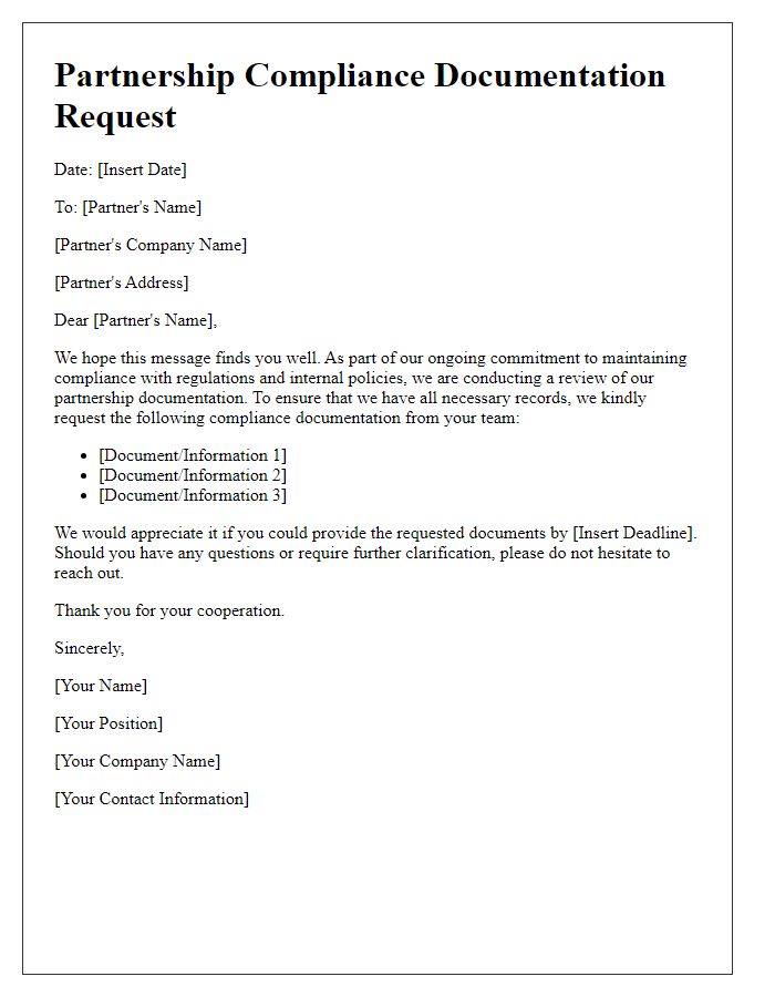 Letter template of partnership compliance documentation request