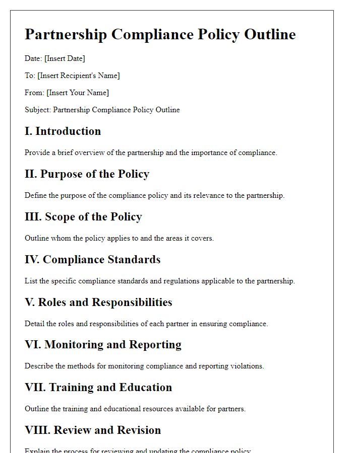 Letter template of partnership compliance policy outline